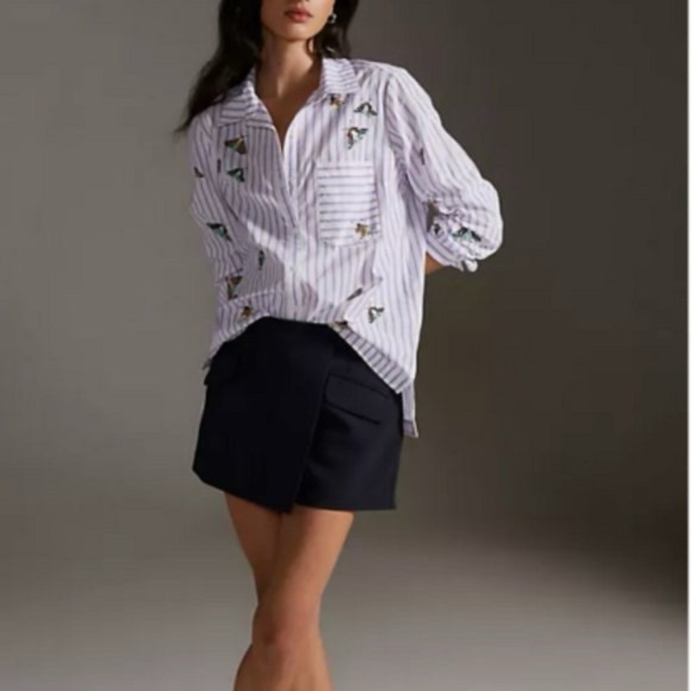 Anthropologie Maeve embroidered slim button down